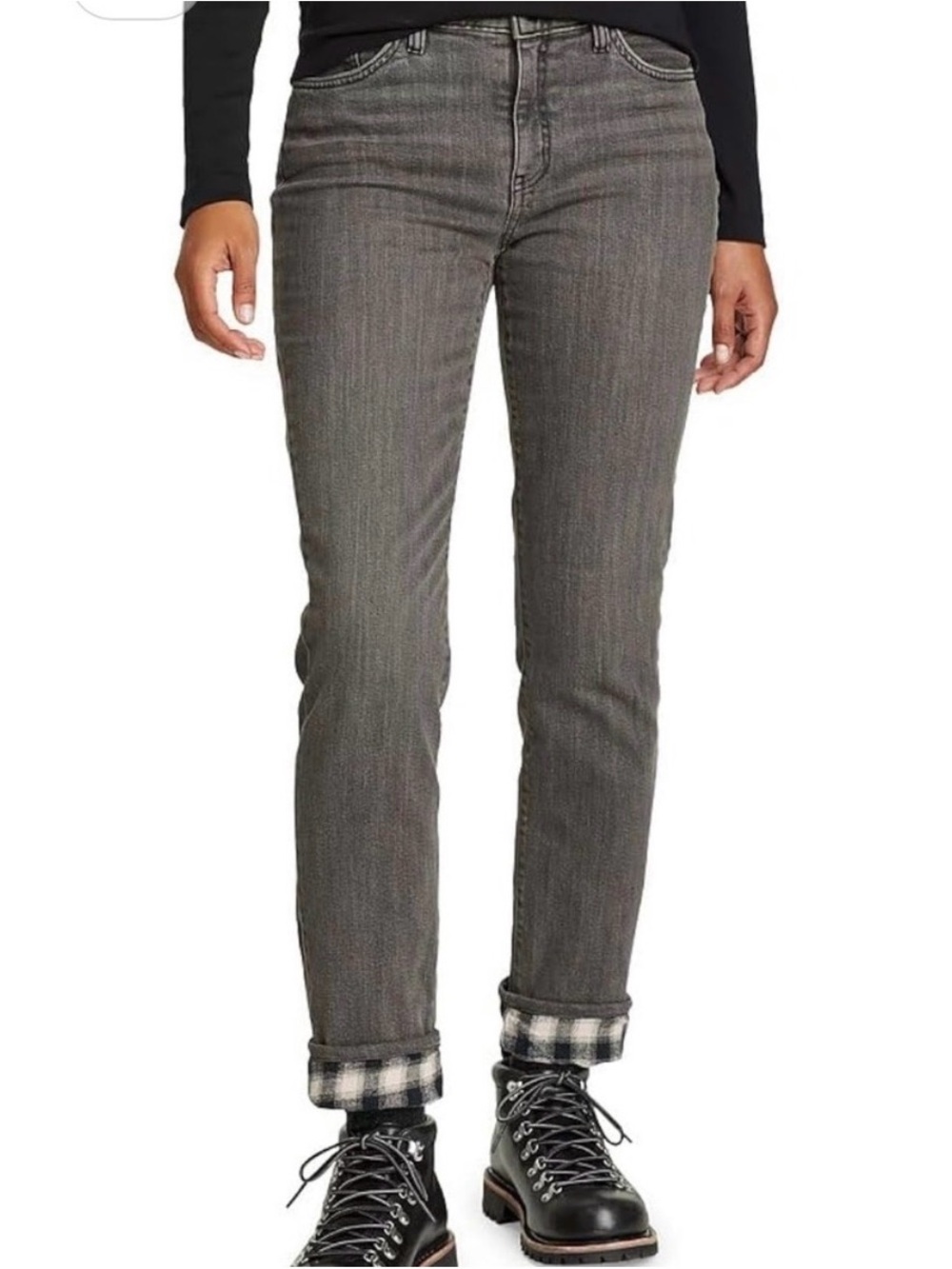 Eddie Bauer - Women’s Boyfriend Flannel-lined straight leg jeans - Grey